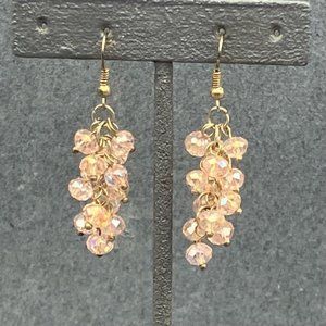 Dangle Pierced Earrings Pink Iridescent Faceted Beads Silver Soft Girl Barbie